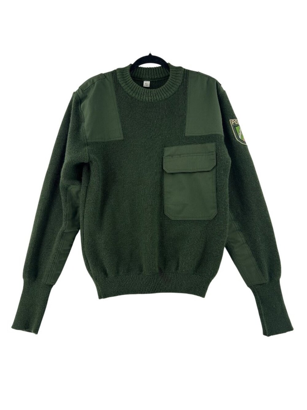 VTG German Police Commando Sweater Men 50/L Cargo Knit Green Elbow Patches